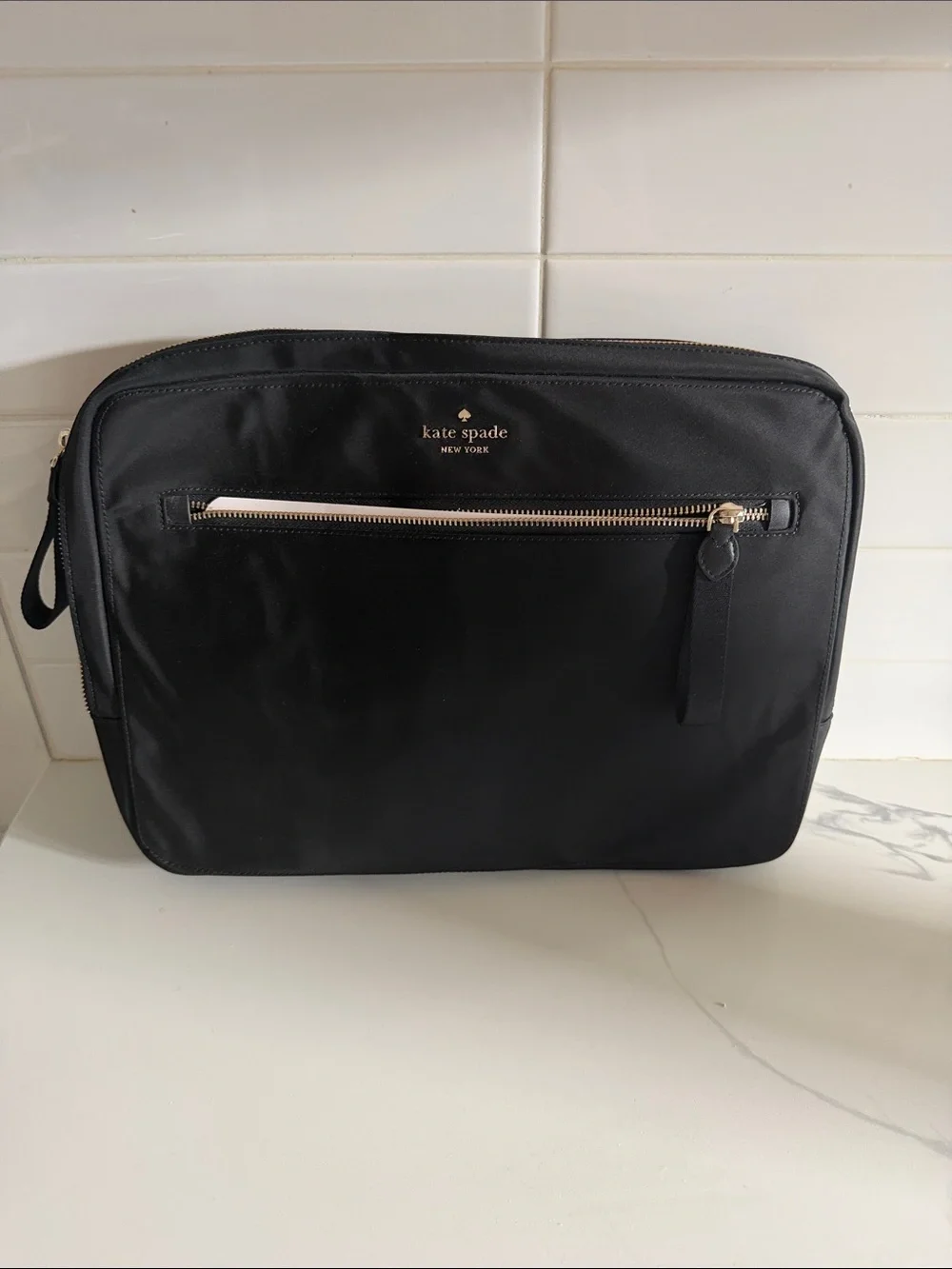 kate spade Black Nylon Laptop Sleeve with Front Zip Pocket